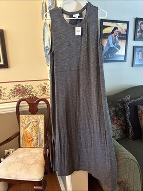 J Jill Fit dark charcoal gray LP maxi sleeveless dress with detailed back, NWT